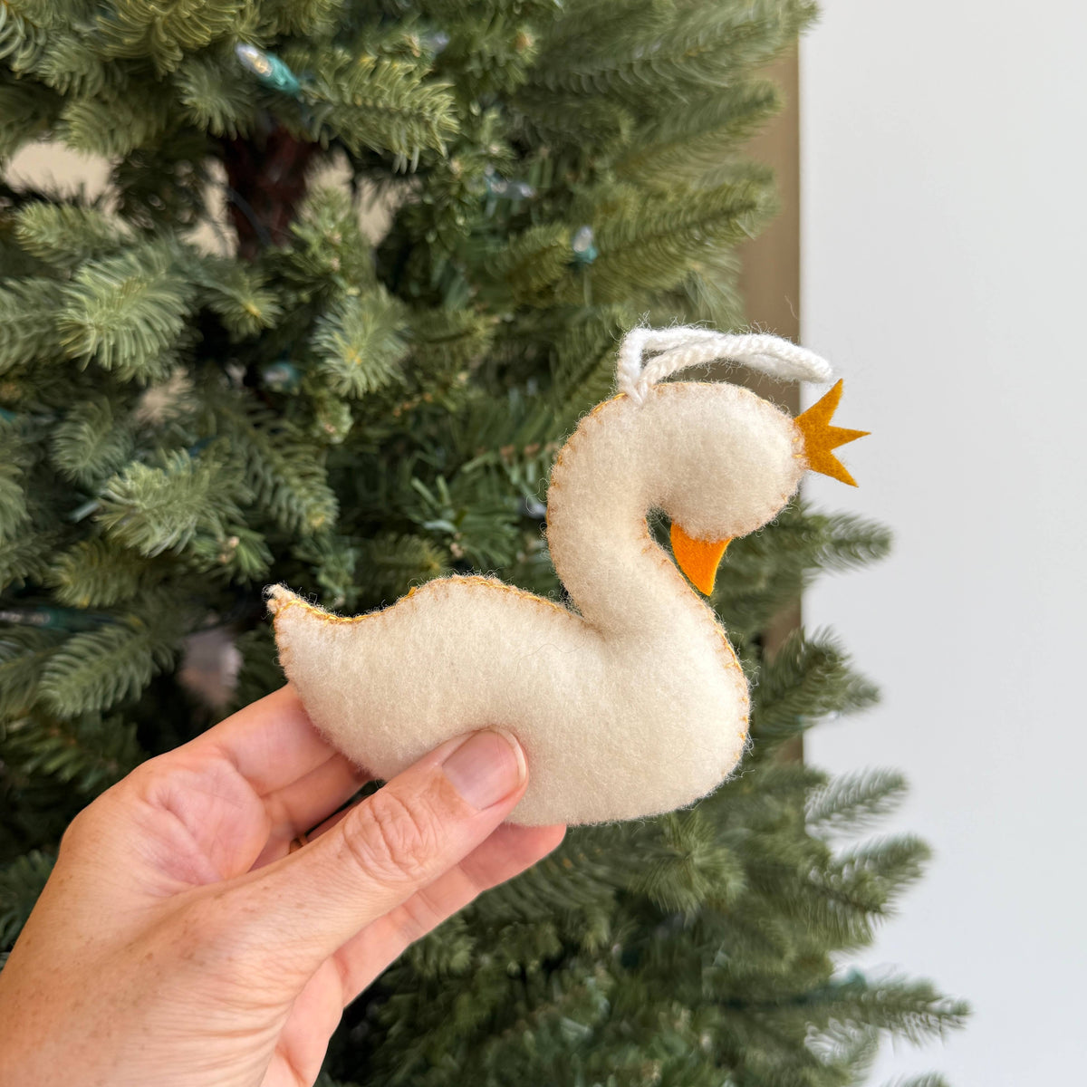 Crowned Swan Wool Christmas Ornament