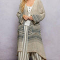 V-Neck Solid Stripe Linen Long Sleeve Cardigan