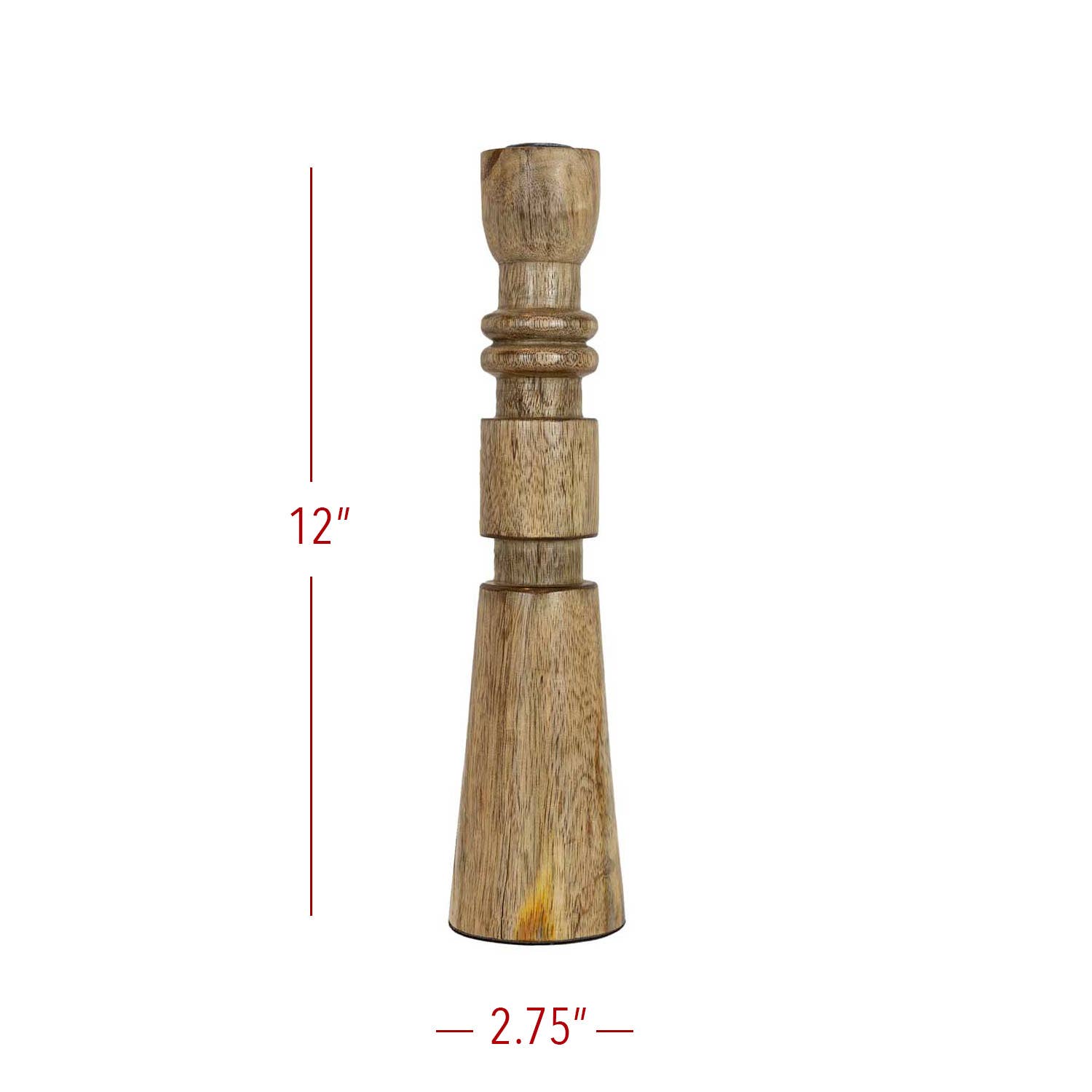 Yuma Boho Carved Stack Taper Holder Wood With Metal Cup