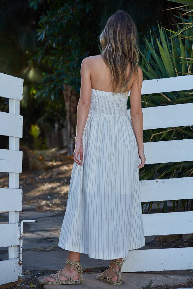 Striped Tube Front Tie Midi Dress