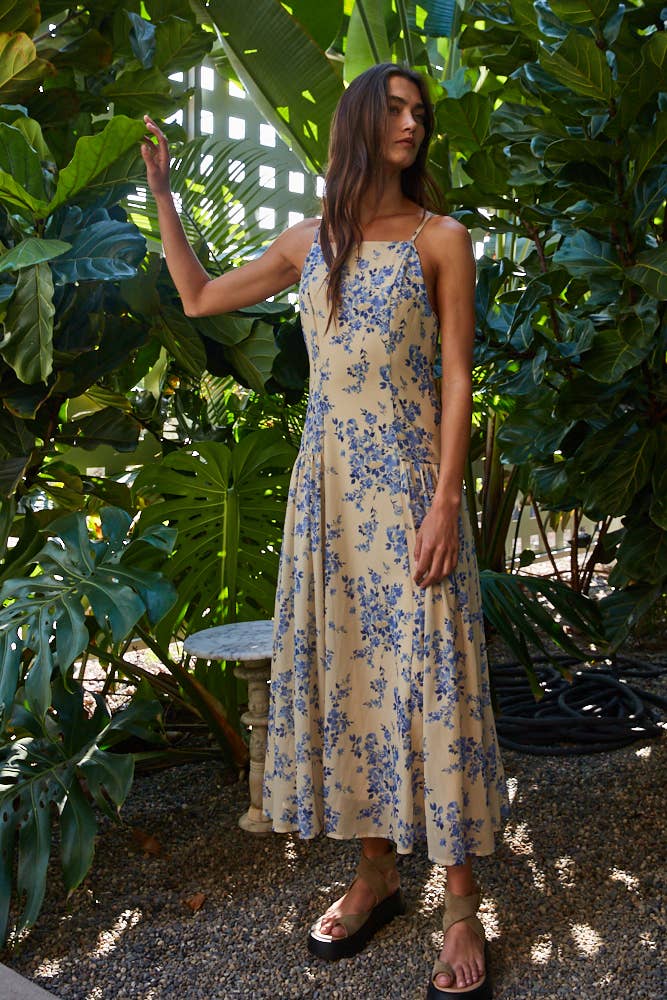 Woven Chiffon Floral Print Midi Dress