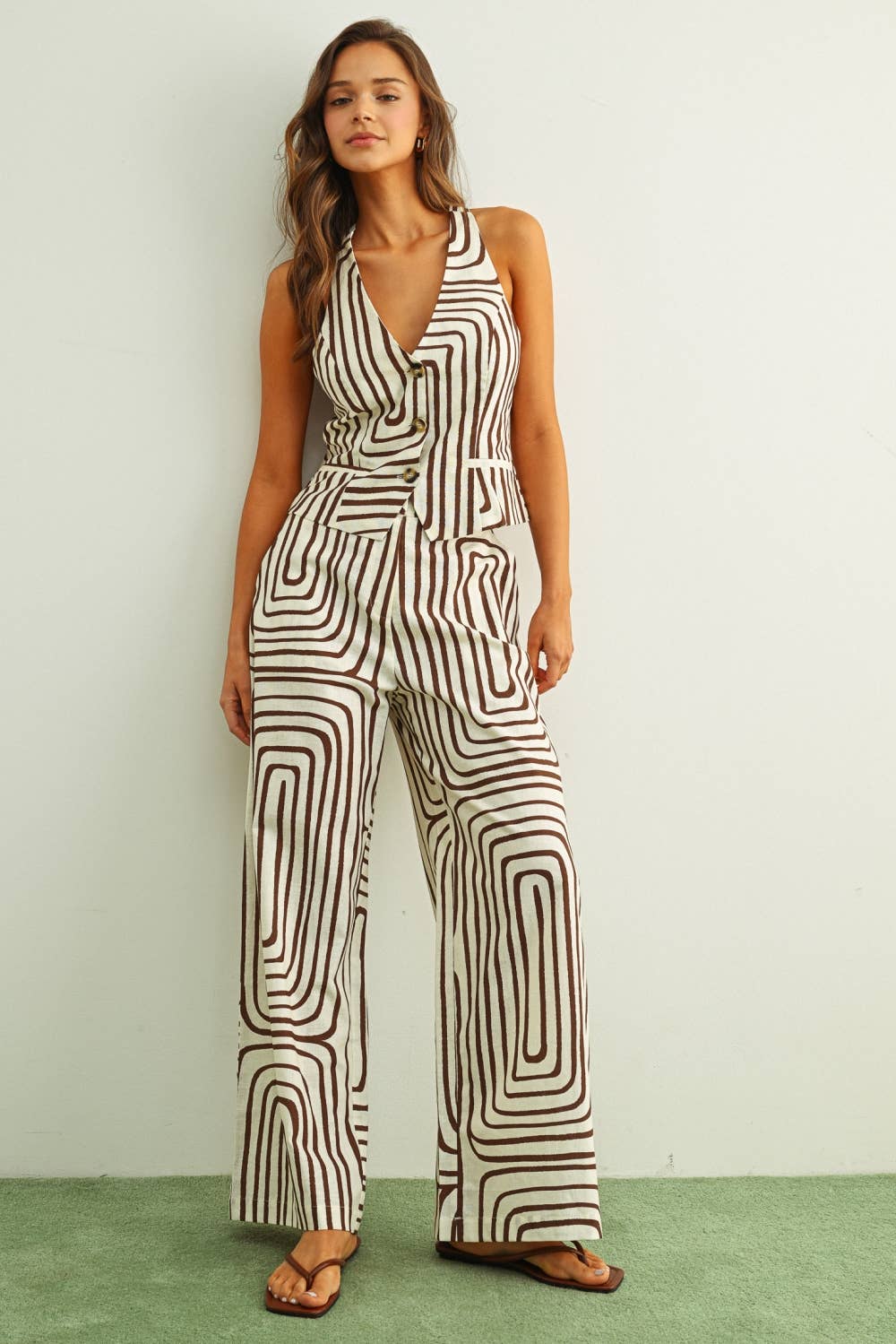 GRID PRINT WIDE LEG TROUSER