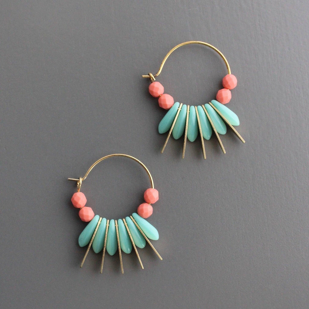 Emie Glass and Brass Hoop Earrings