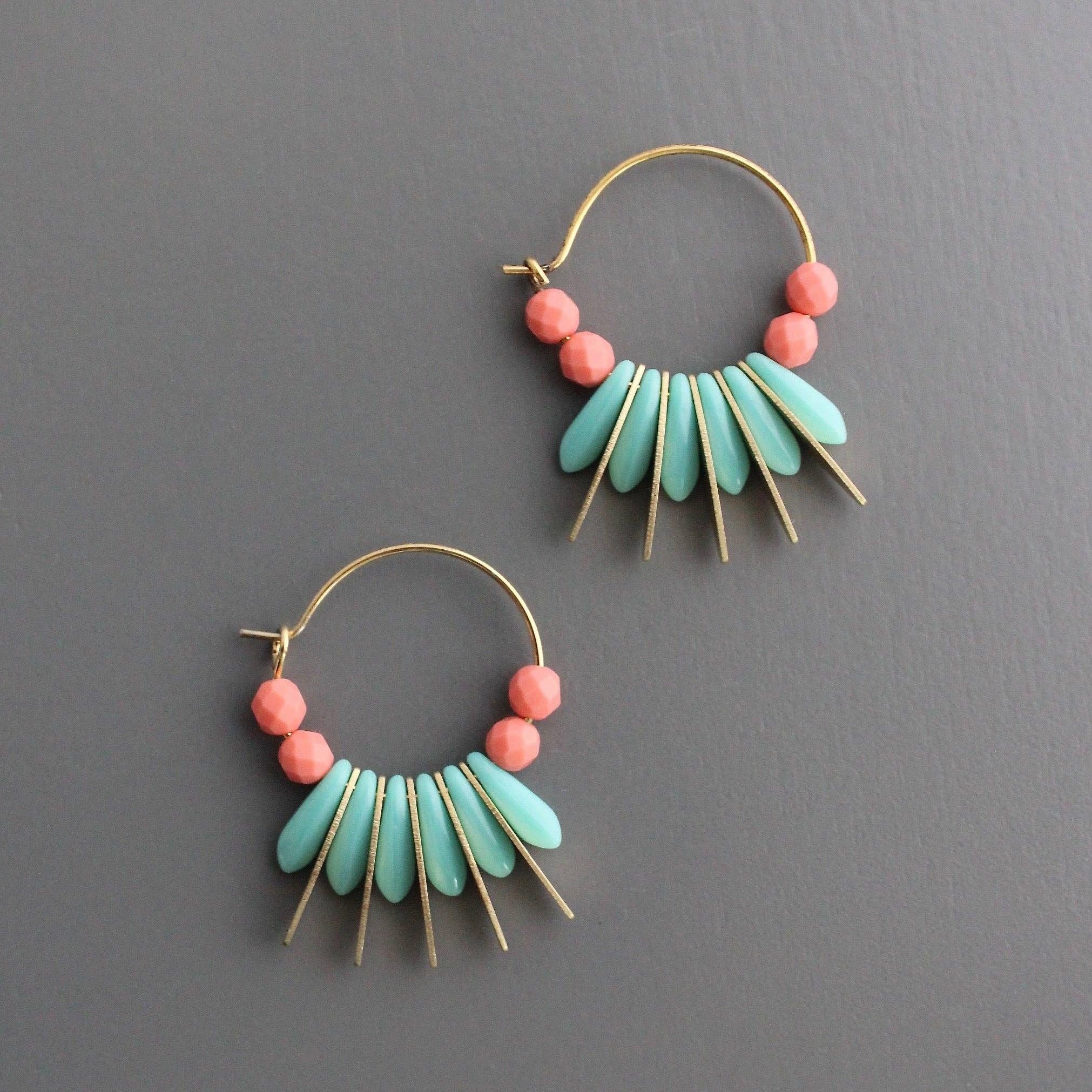Emie Glass and Brass Hoop Earrings