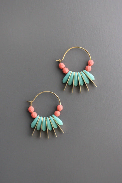 Emie Glass and Brass Hoop Earrings