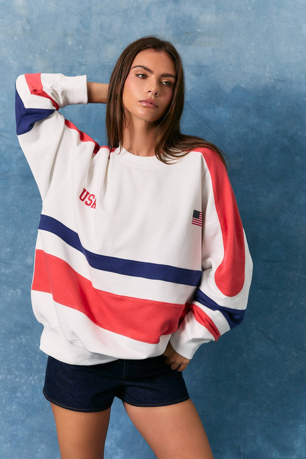 USA COLOR BLOCK OVERSIZED SWEATSHIRT