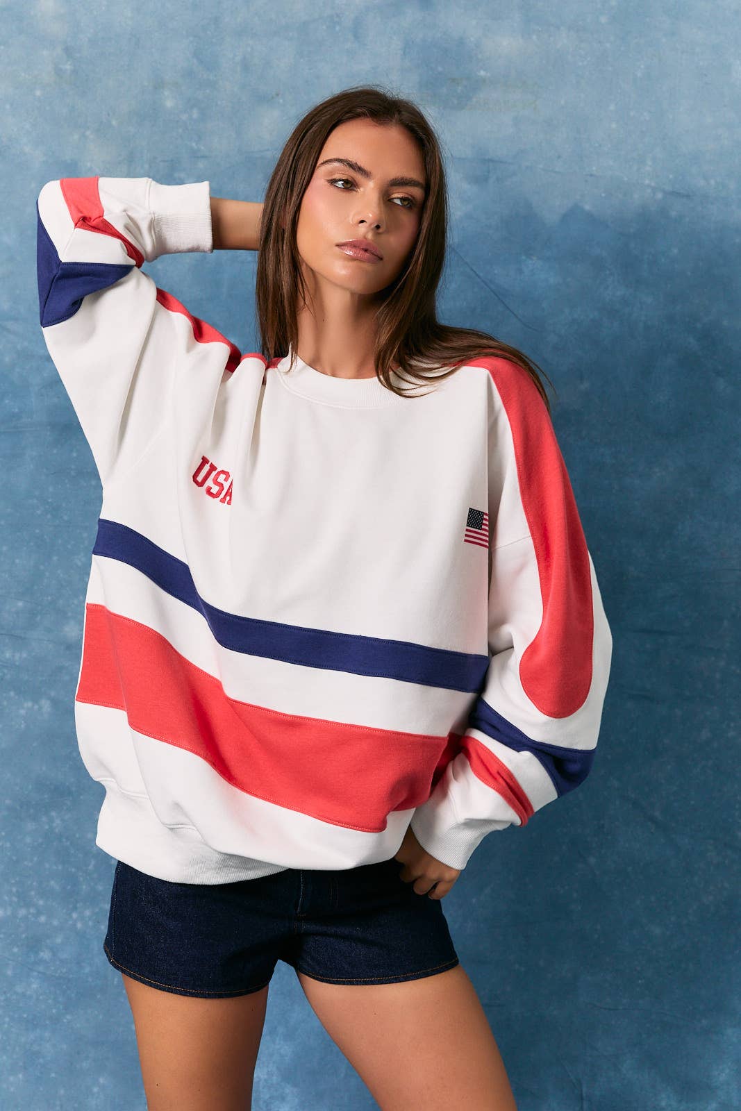 USA COLOR BLOCK OVERSIZED SWEATSHIRT
