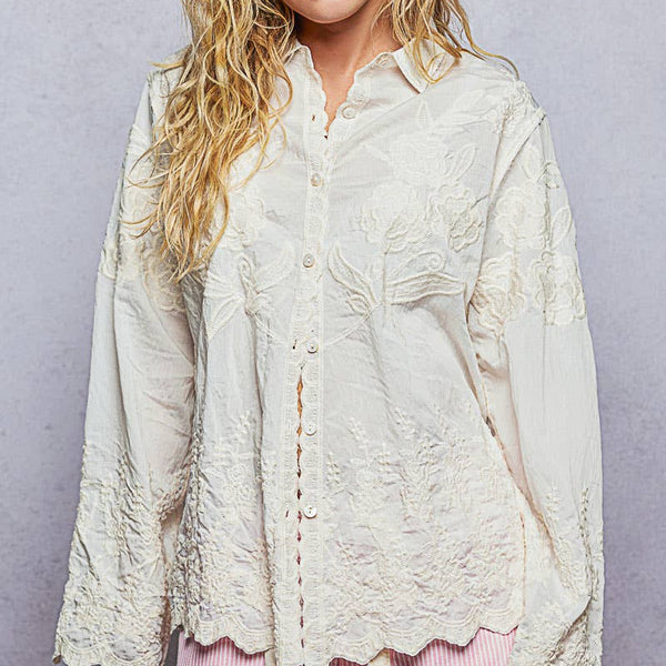 Flora Embroidered Scalloped Top