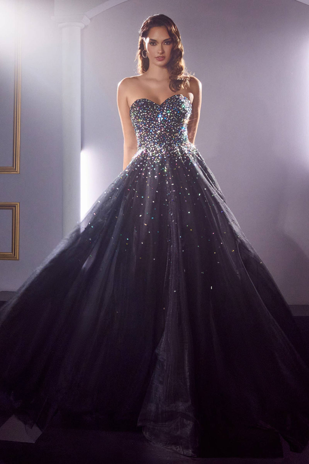 STRAPLESS BALL GOWN WITH JEWEL ACCENTS