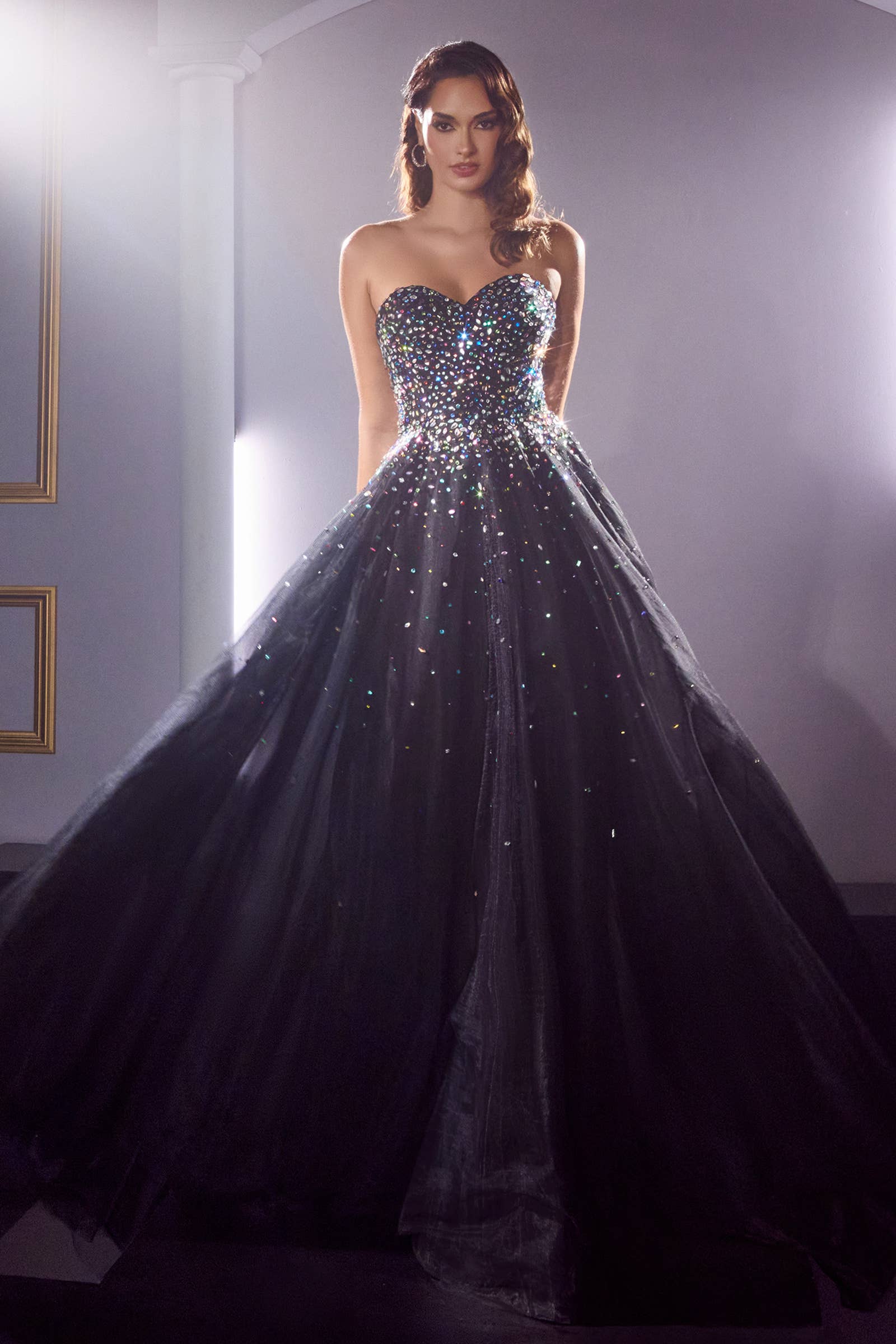 STRAPLESS BALL GOWN WITH JEWEL ACCENTS