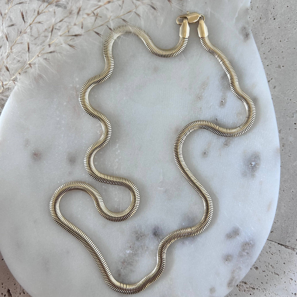 Snake chain herringbone flat link necklace gold filled 
