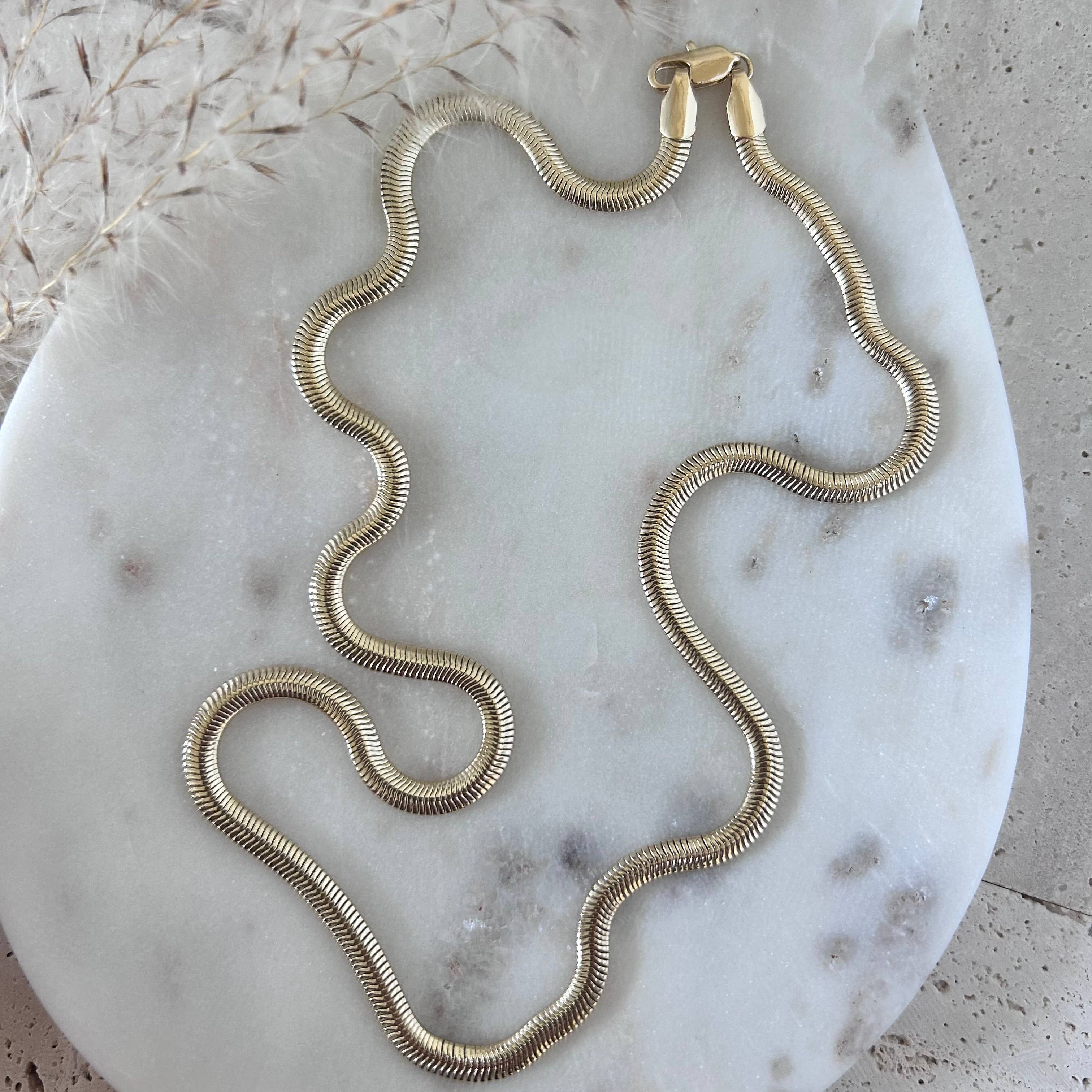 Snake chain herringbone flat link necklace gold filled 