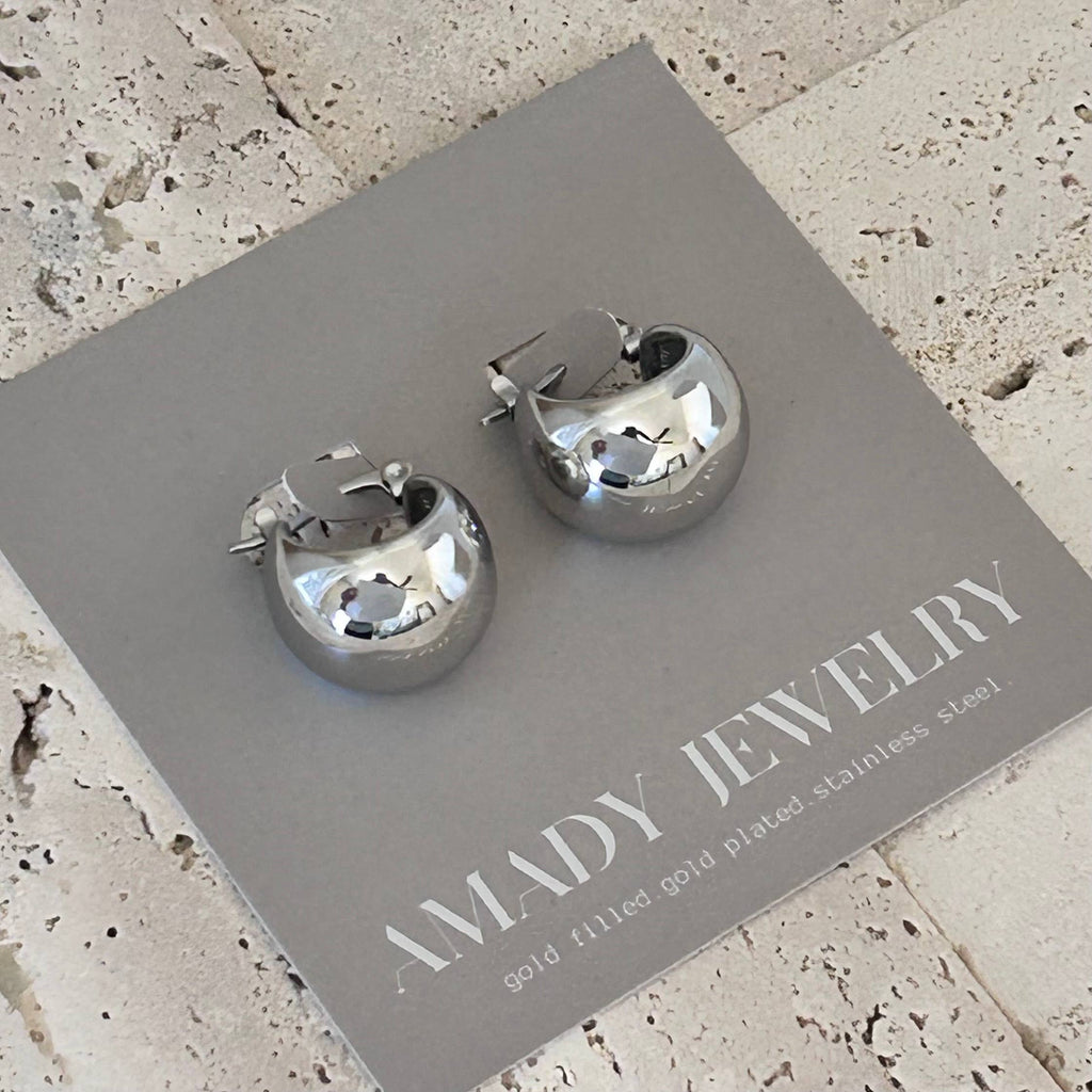 Hoop earrings rhodium plated thick hoop earrings chunky