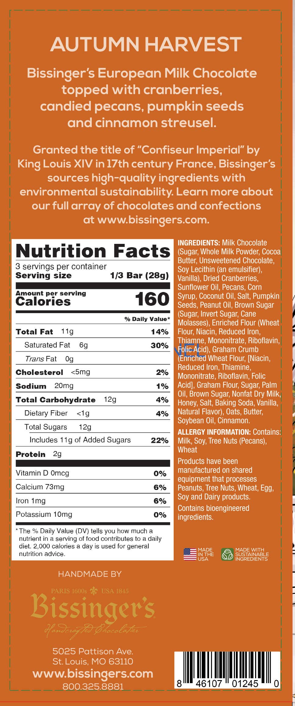 Bissinger's Milk Chocolate Autumn Harvest Bar - 3 OZ