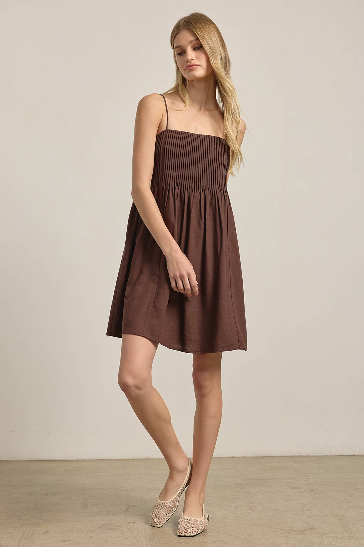 Chocolate Smocked Bodice Cami Mini Dress