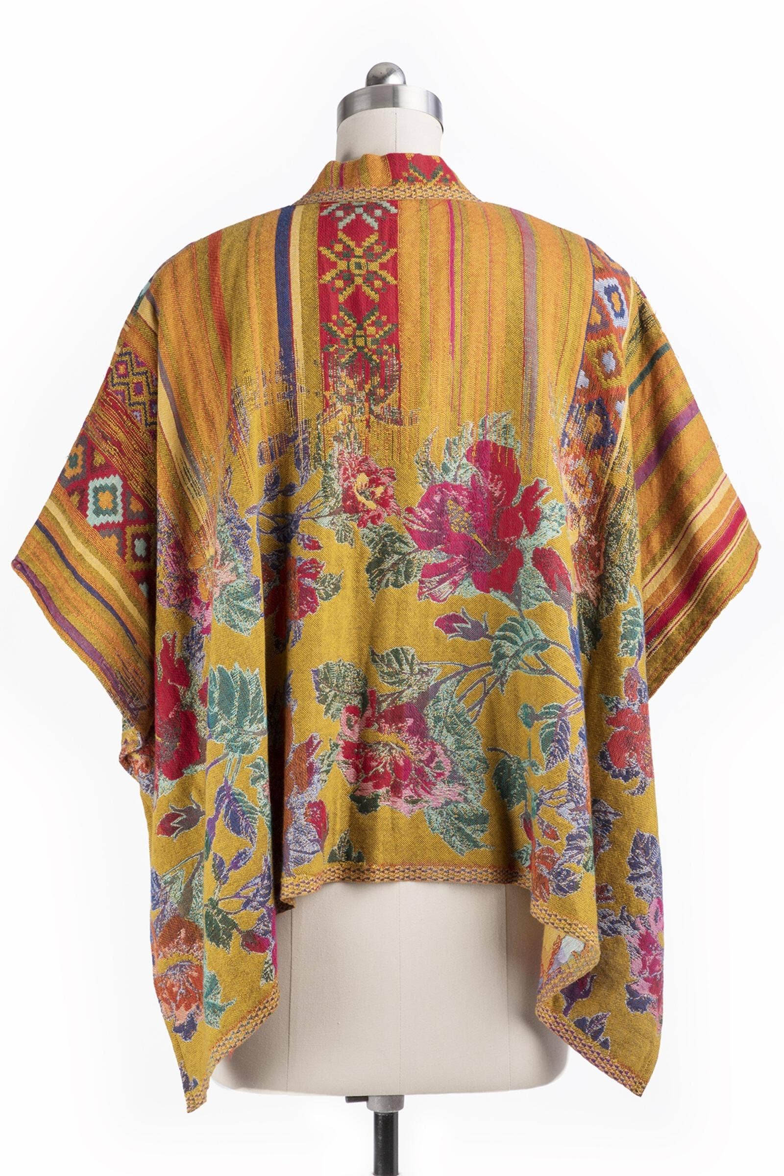 Thalia Floral Geometric Short Open Poncho