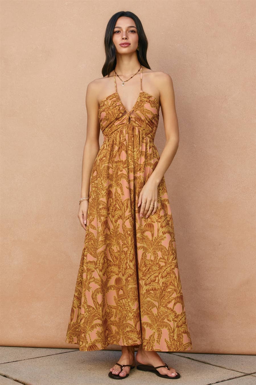 Sunwashed Palm Cut Out Halter Maxi Dress