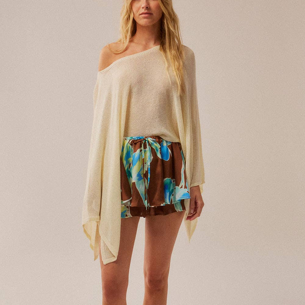 Cropped Poncho Style Knit Sweater