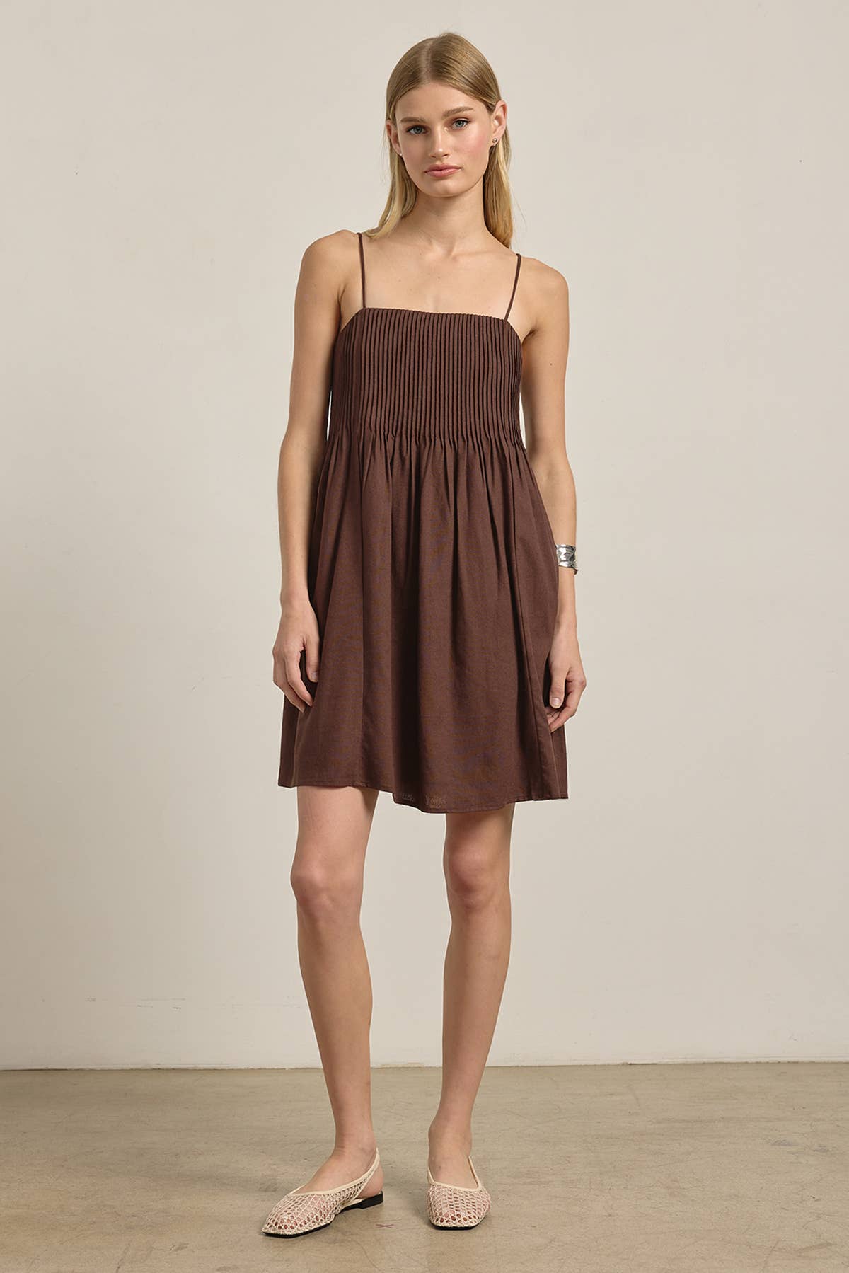 Chocolate Smocked Bodice Cami Mini Dress S Chocolate Smocked Bodice Cami Mini Dress S