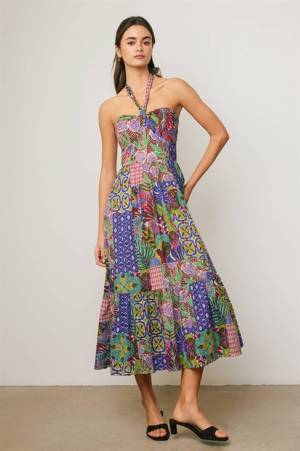 Lagoon Bloom Halter Tiered Dress