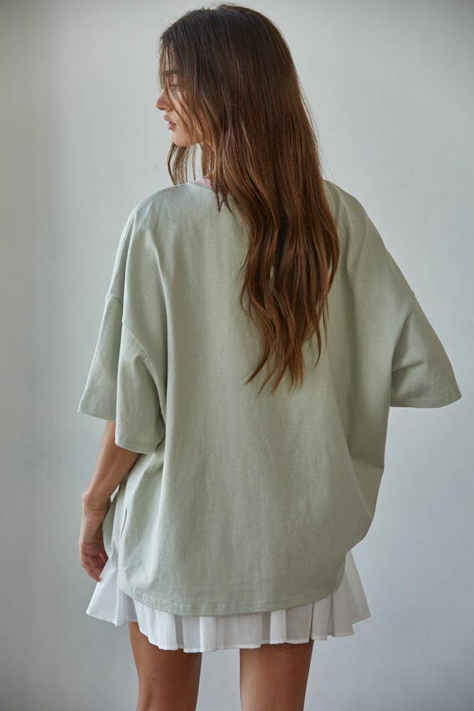 Contrast Neck Cotton Crew Tee