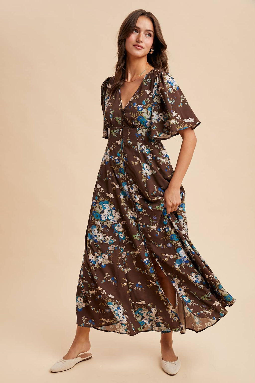 FLORAL FLUTTER BUTTON DOWN MAXI