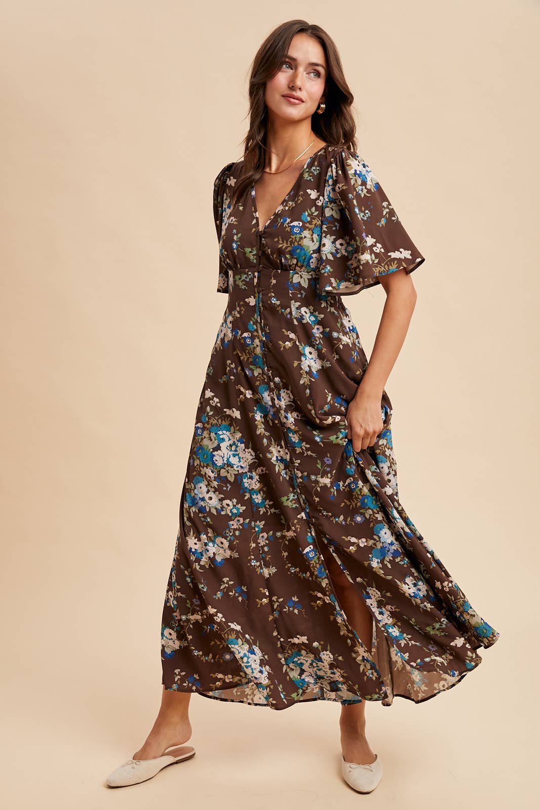 FLORAL FLUTTER BUTTON DOWN MAXI