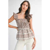 GINGHAM SMOCKED PEPLUM TOP