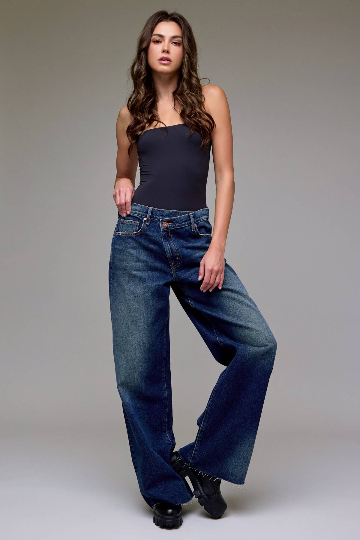 Dark Wash Low Slung Crossover Oversized Baggy