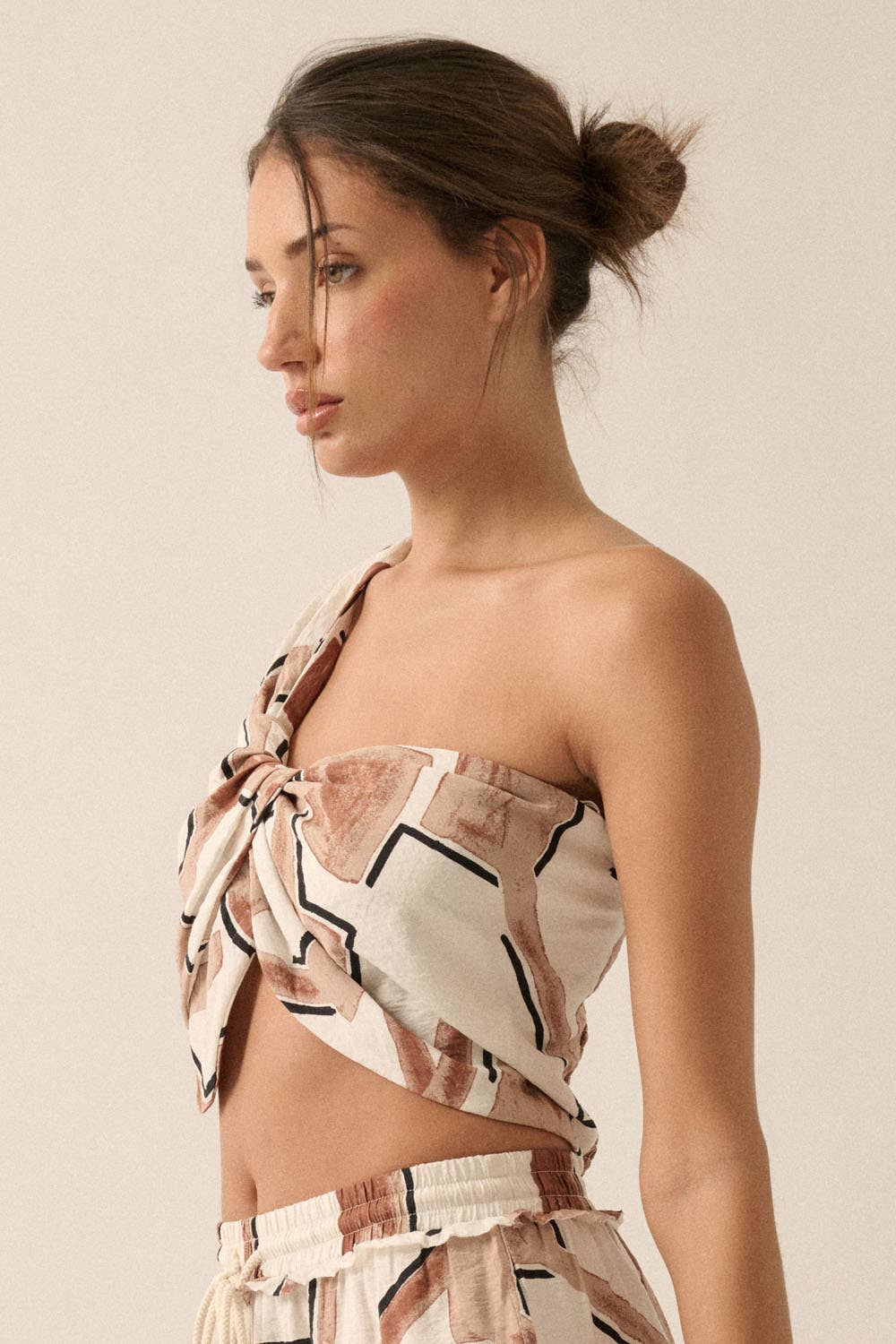 Abstract-Print One-Shoulder Bandeau Top
