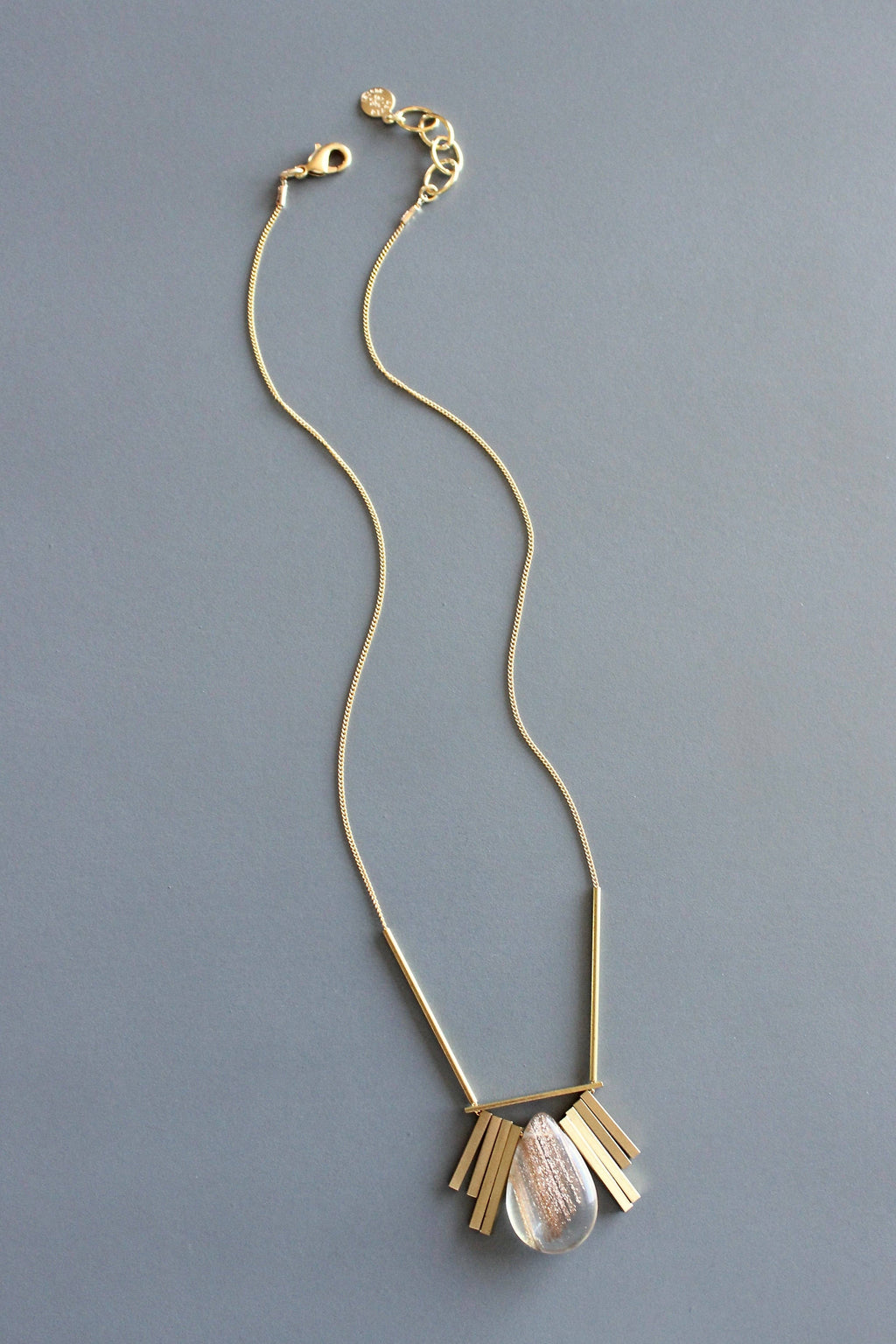 Quartz and brass Artdeco necklace