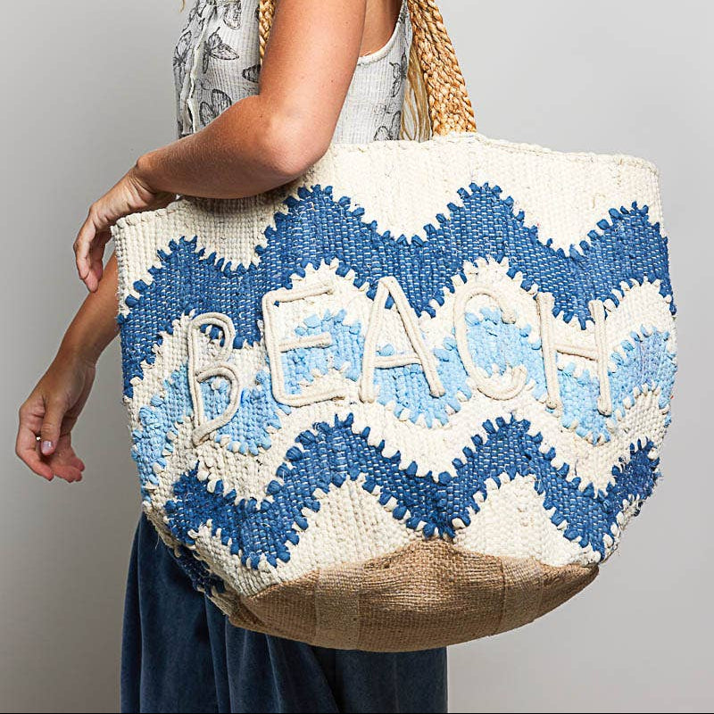 Beach Letter Woven Braided Tote Bag