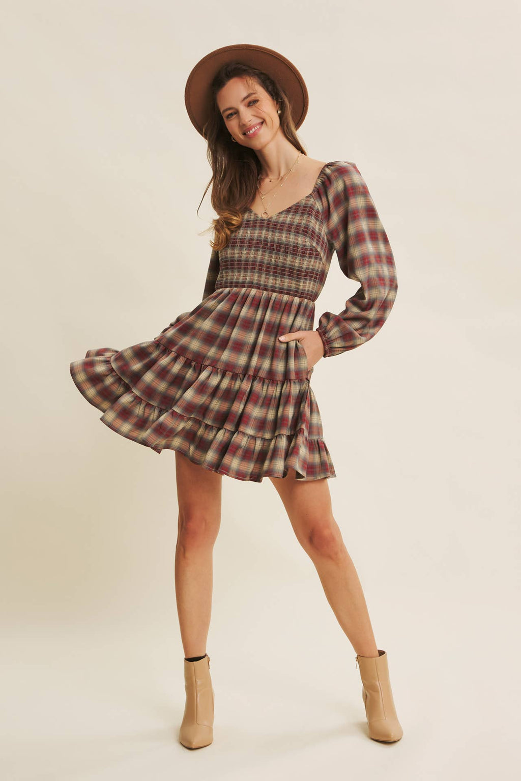 Plaid Smocked Mini Dress- CLEARANCE