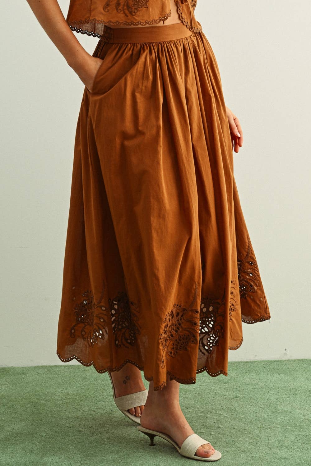Melissa Embroidered Hem Long Full Skirt