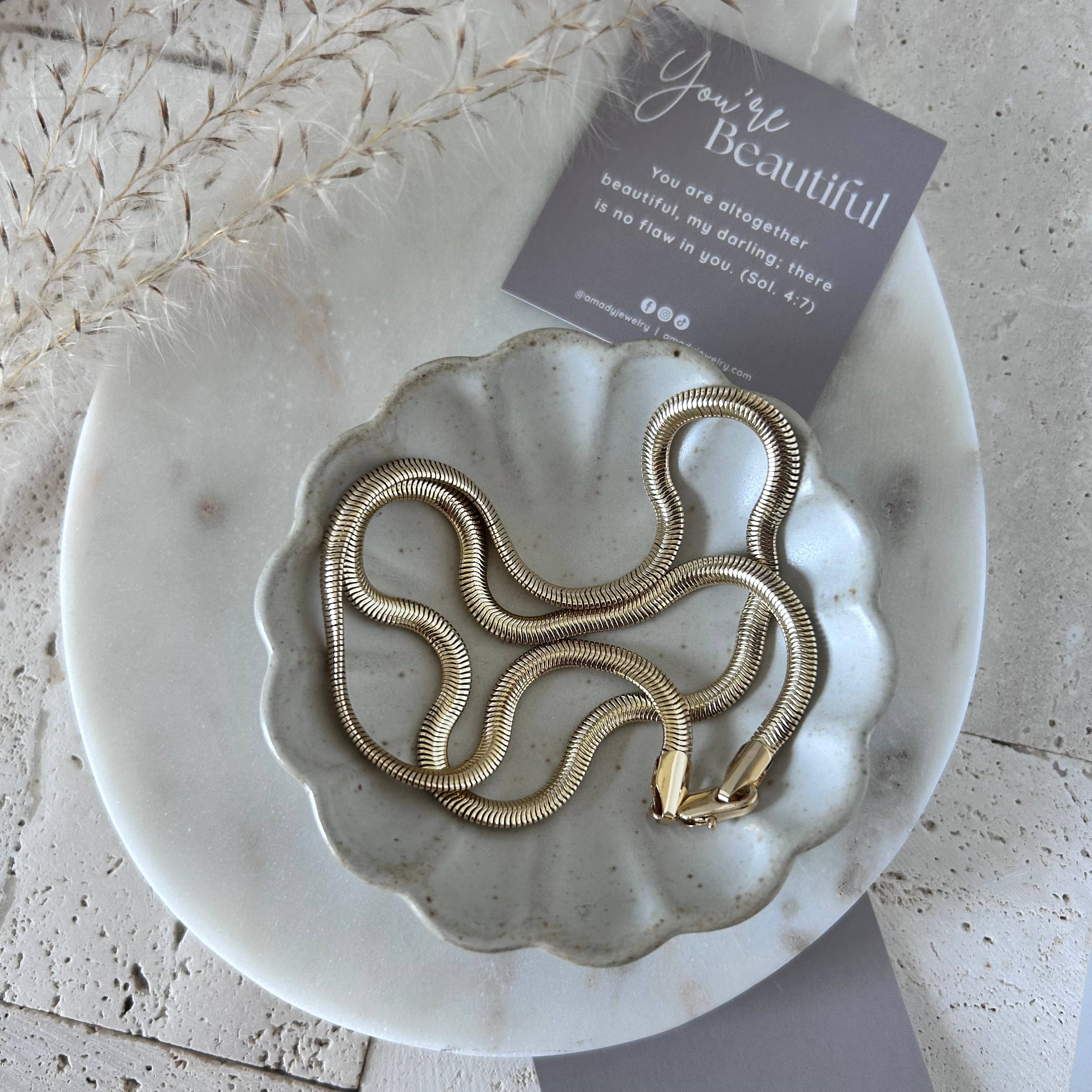 Snake chain herringbone flat link necklace gold filled 