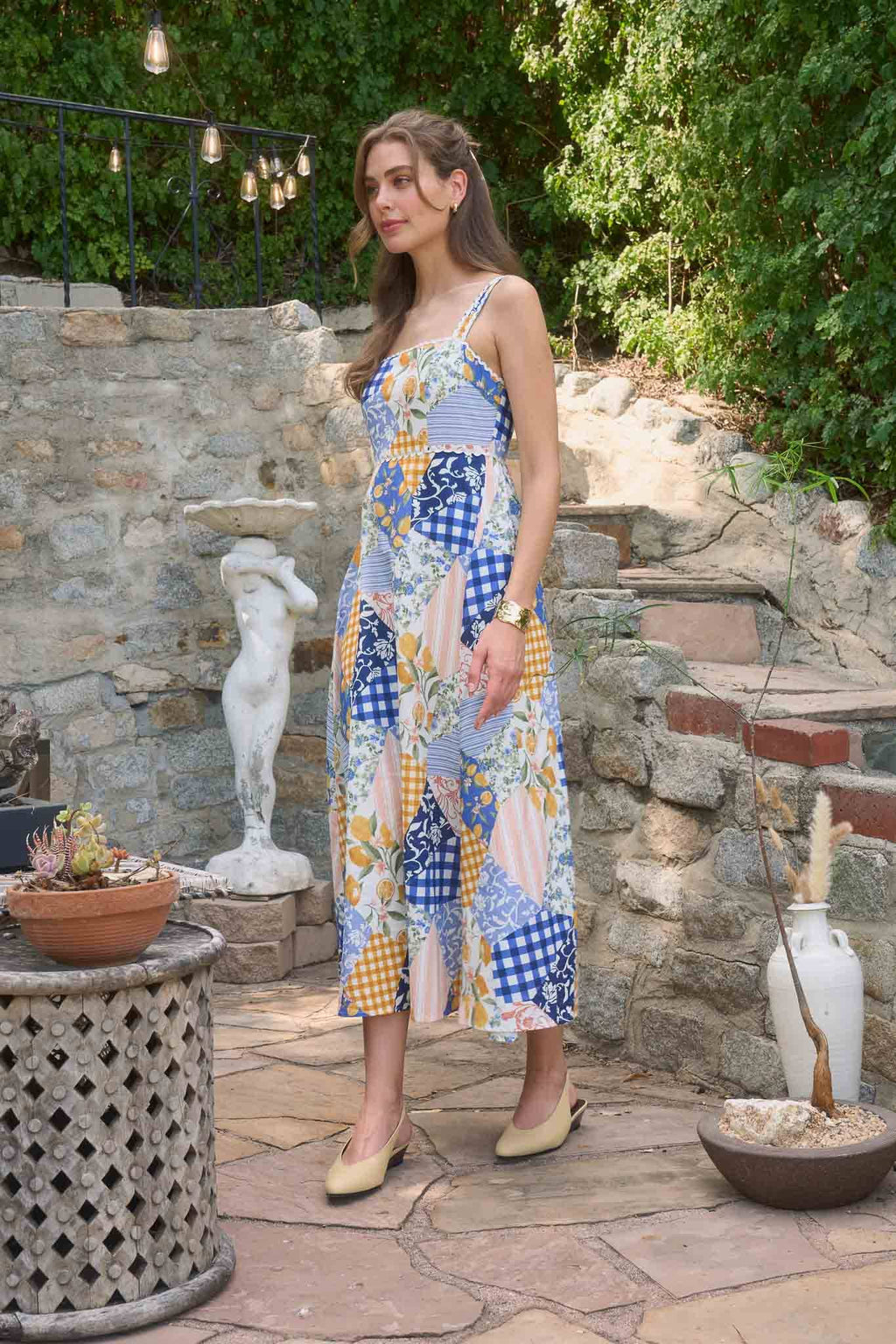 MULTI-PATTERN RIC RAC TRIM DETAIL MIDI DRESS
