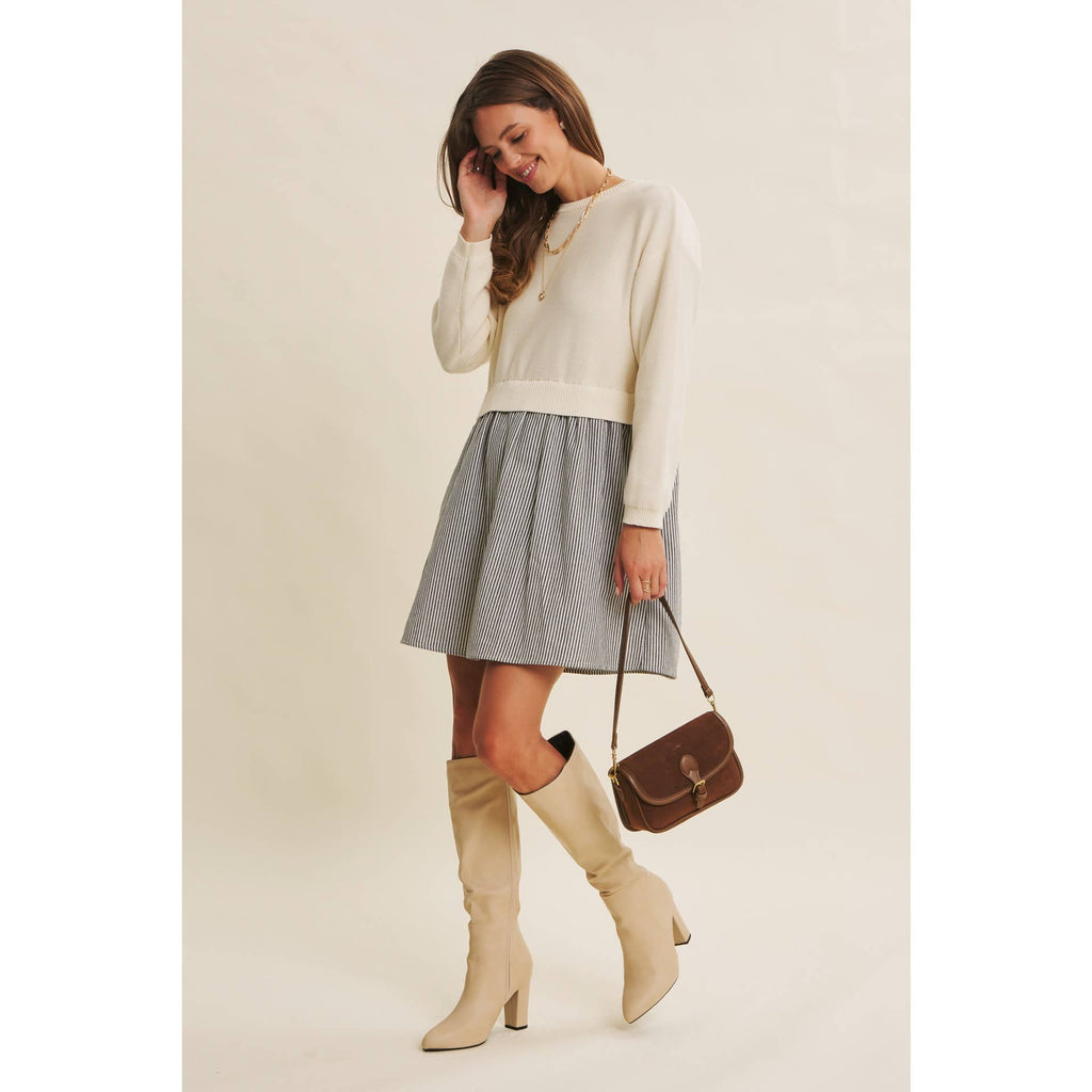 EASY COFFEE DATE BACK RIBBON TWOFER MINI SWEATER DRESS