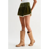 VELVET HIGH-WAIST LACE TRIM SHORTS