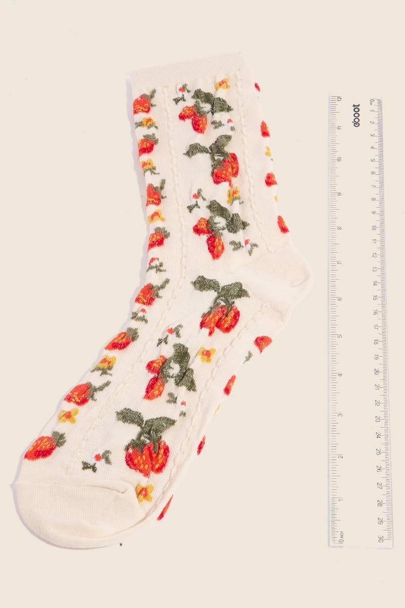 Strawberries And Cream Embroidered Socks