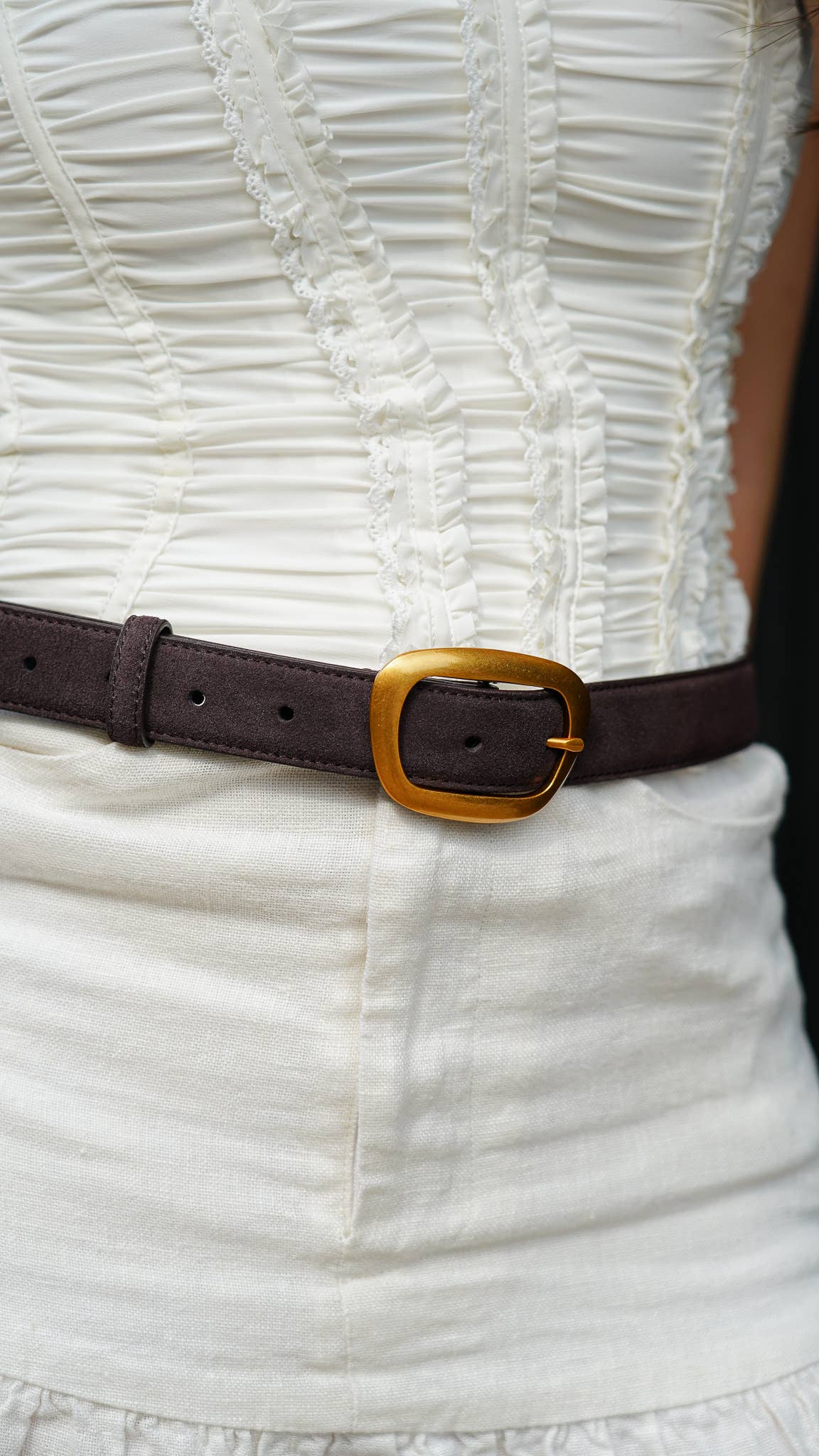 Suede Belt with Organic Shape Buckle | Everyday accessory
