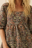 Ornate Jacquard Tapestry Babydoll Mini Dress