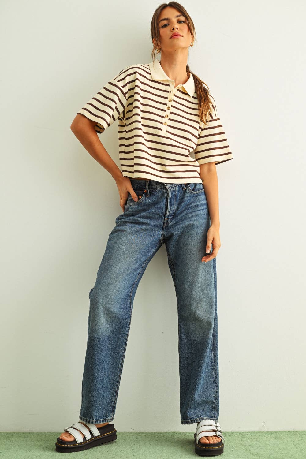 Stripe Pattern Short Sleeve Polo Shirt