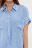 Evergreen Crinkle Collared Button Up