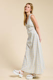 V-neck Sleeveless Plaid Maxi Dress with Back Tie