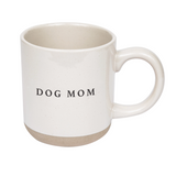 Neutral ceramic “Dog Mom” mug with minimalist black text and matte finish – 14oz modern stoneware coffee mug.

