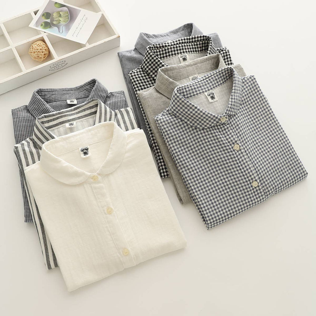 Gingham Soft Muslin Cotton Button-Down cap sleeve blouse