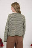STRIPE RAW EDGE DROP SHOULDER KNIT CARDIGAN