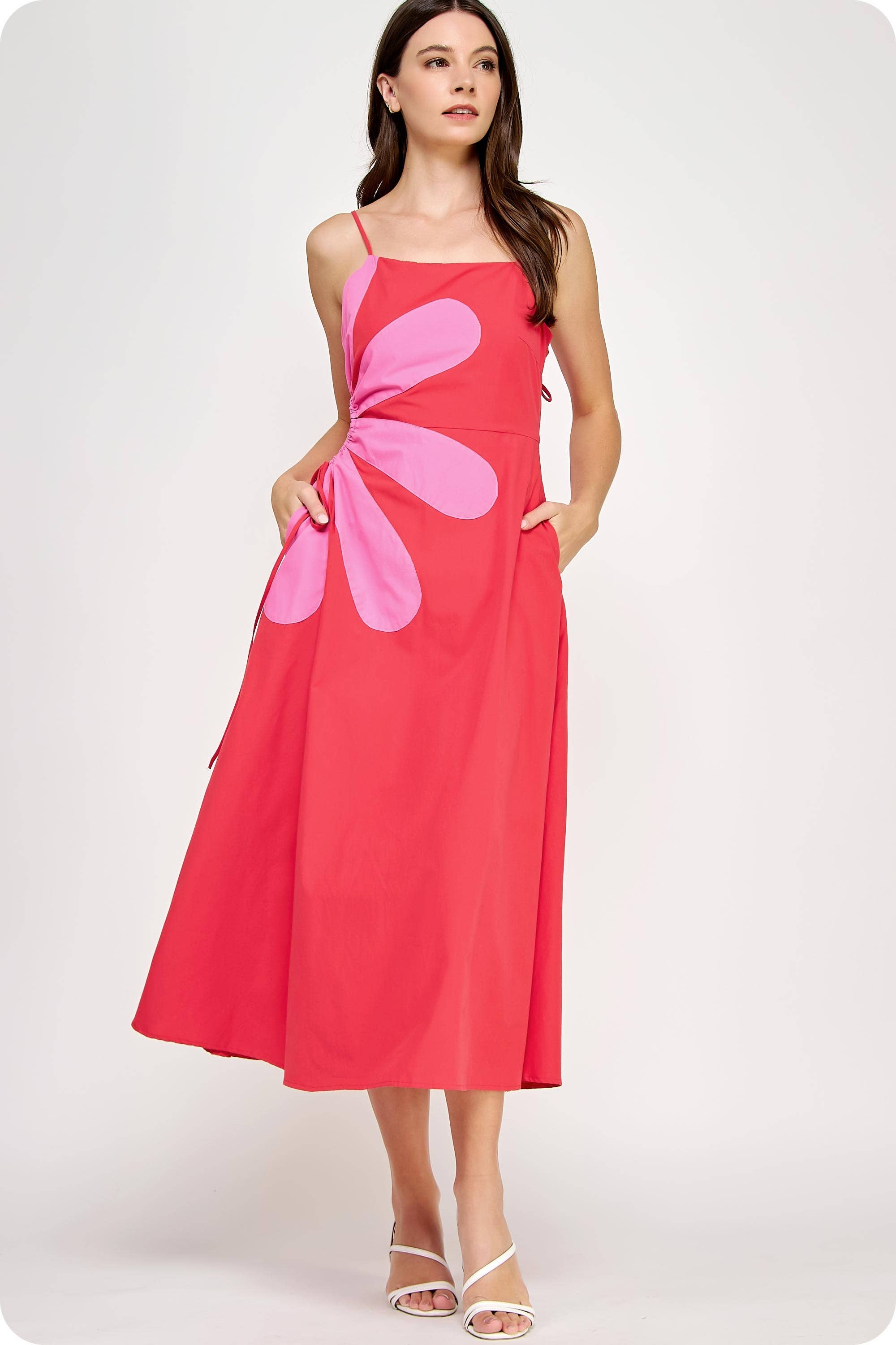 Sleeveless Side Cut-Out Flower Detail Midi Dress