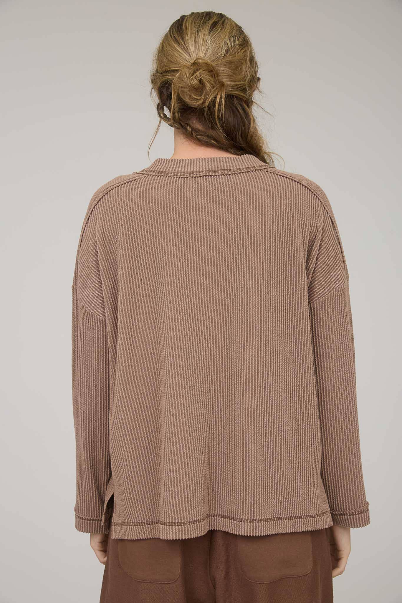 CREW NECK RIBBED LONG SLEEVE KNIT TOP (PRE-ORDER)