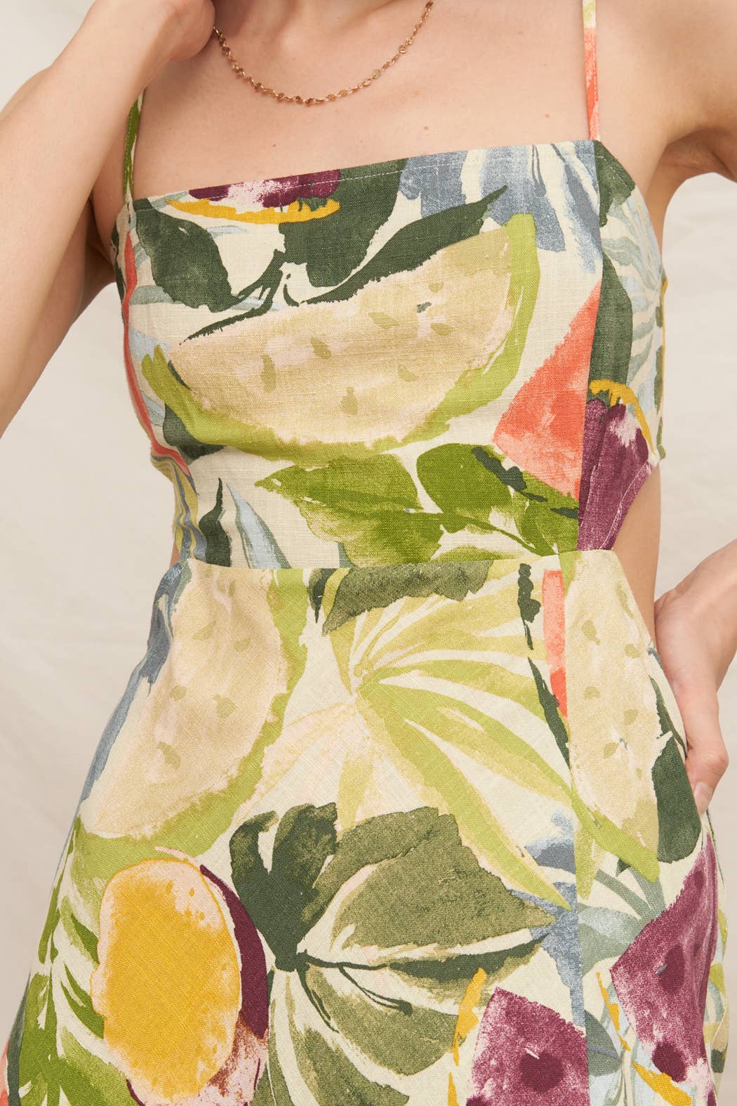 Lola Tropical Fruit Print Tie-Back Midi Dress